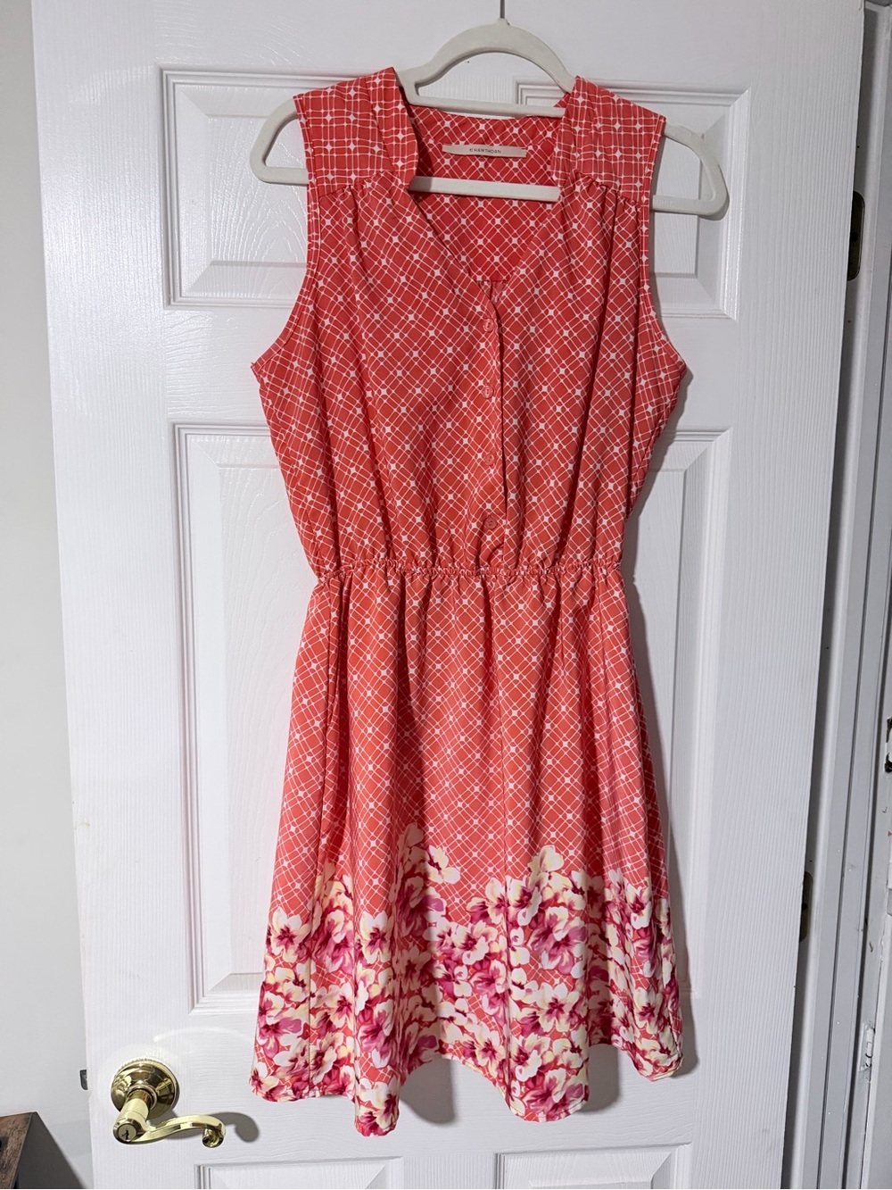 41 Hawthorn Coral Pink Sleeveless Floral Border Mini Dress